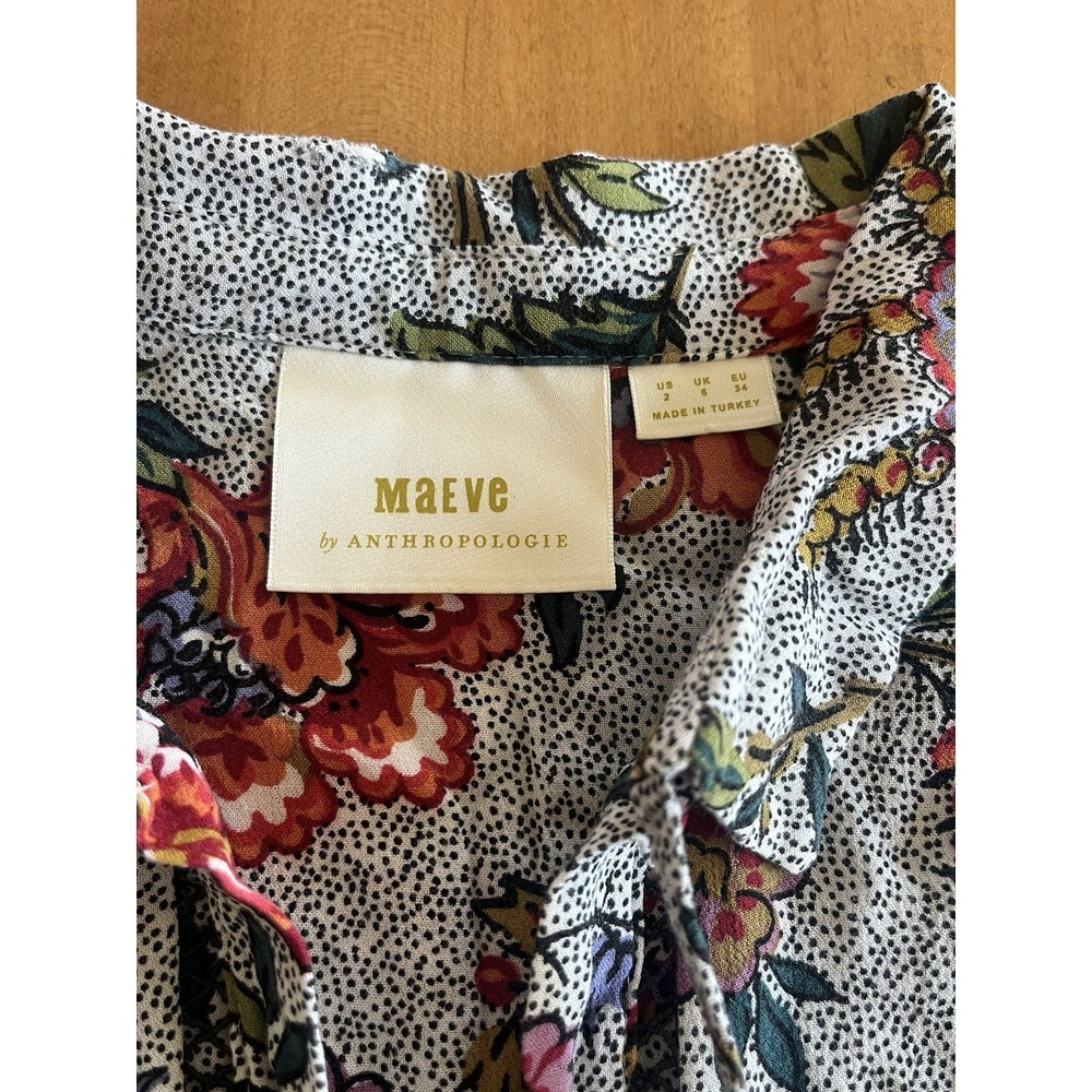 Maeve Anthropologie Blouse Flowy Top Boho Floral Lace Accents Size 2 Women's - Picture 2 of 9